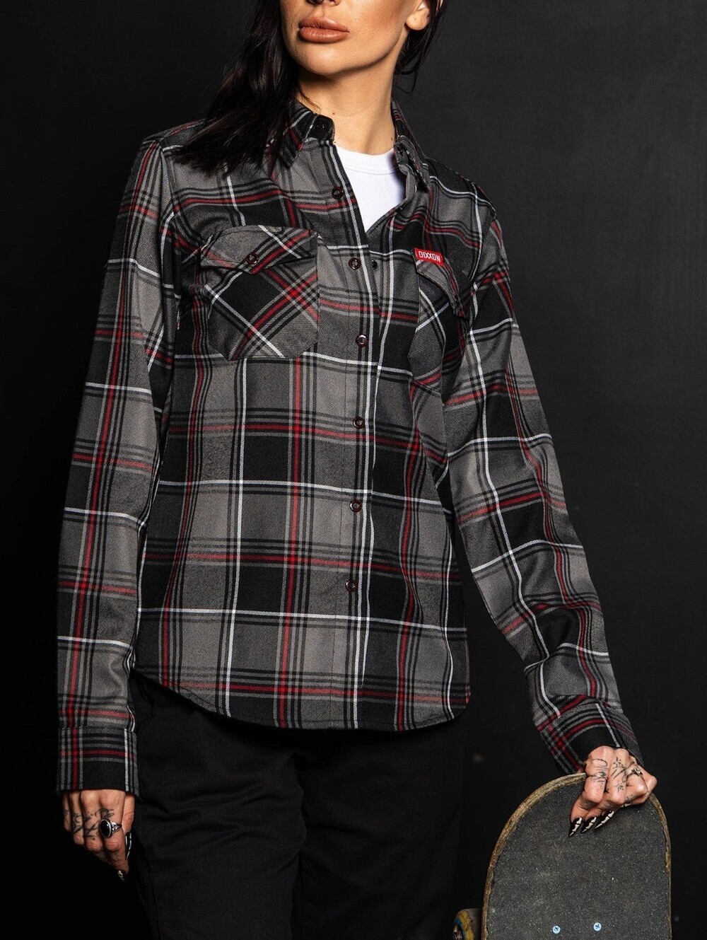 Dixxon Black & Gray COUNTS KUSTOMS Plaid Button-Up Shirt-Fannel-L